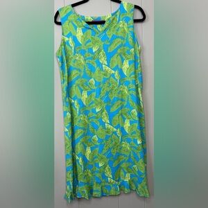 Ivy 100% Linen Sleeveless Leaves 🍃 Pattern Shift Dress Womens Size 6